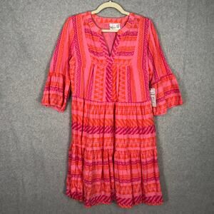 Pink and Red Swim Coverup with Bell Sleeves